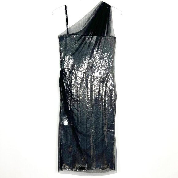 Tadashi Shoji Sequin w/Tulle Overlay One-Shoulder Cocktail Dress. Size 6 - Picture 14 of 15